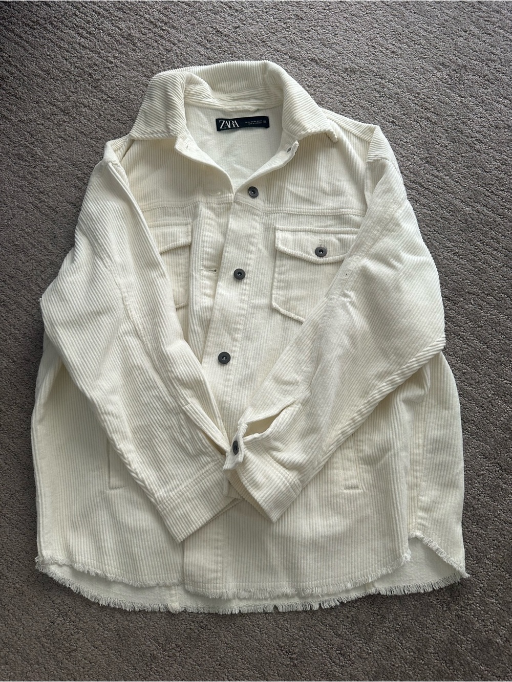 ZARA Off-White Corduroy Button-Down Shirt Jacket